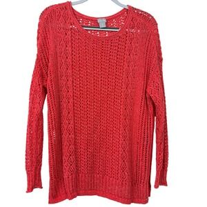 Chico's Open Knit Pointelle Sweater 2P Coral Red Excellent